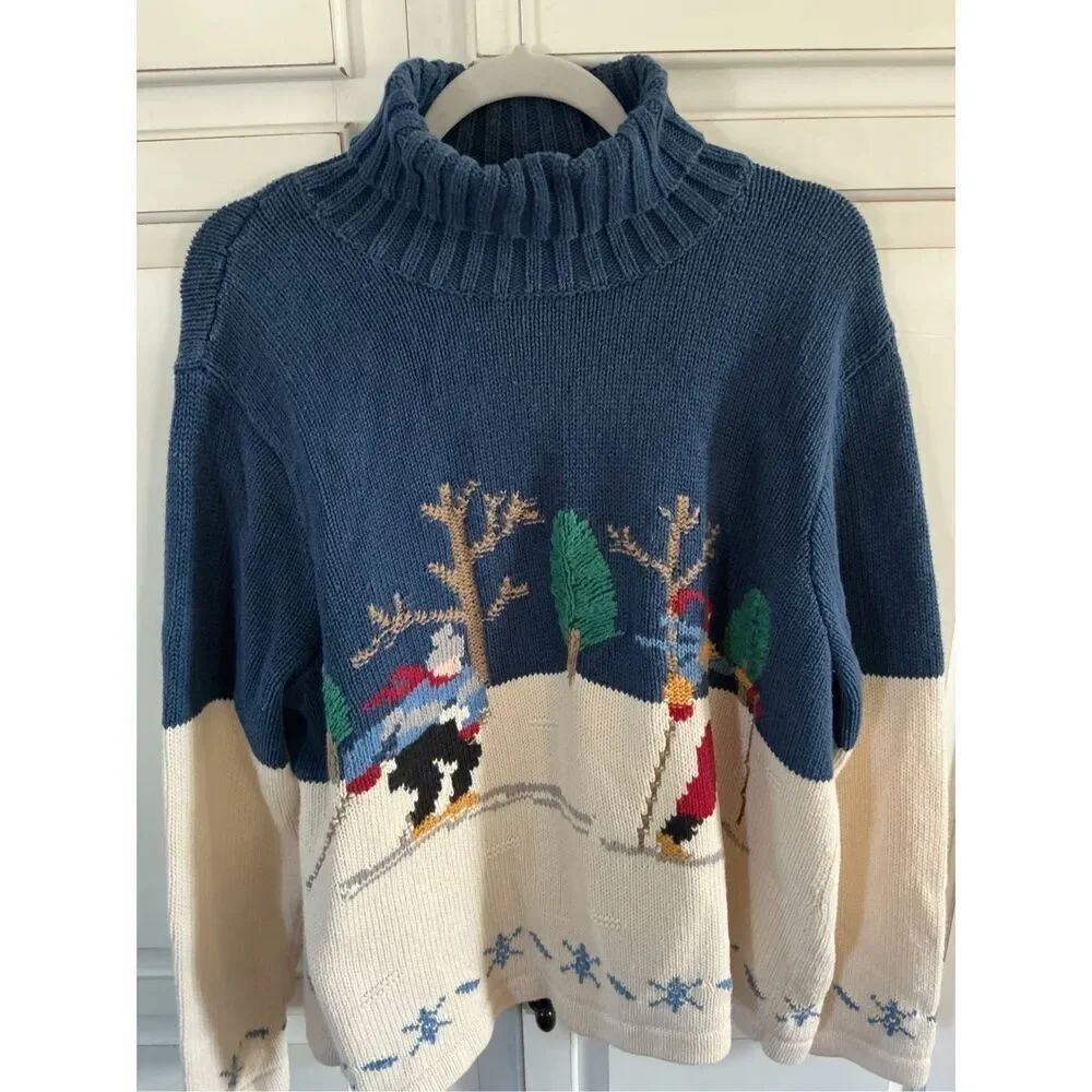 Vintage Coldwater Creek 1990s Fair isle Knit Turtleneck Sweater Sz 2X Skiers